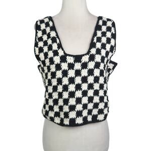 Vintage Black and White Checker Print Knit Sweater Vest S